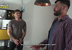 real estate agent fucks twink doggystyle. bent over for huge bareback cum.