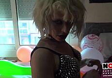 Blonde nora performs hardcore blowjob with porn balloons fetish