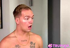 Petite Stepmom Scarlett Mae and Stella Sedona Share Topless POV Blowjob with Amateurs