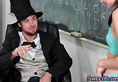 Adria Rae teachers a new lesson to her student by getting her mouthful of cum