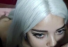 Blonde Babe Smears Lipstick During Deep Blowjob