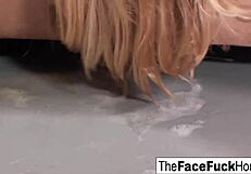 Teen in glasses intensely slobbers on hard cock