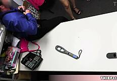 Cute Blonde Shoplifter Bent Over Between Two Security Guards for Rough FFM Action