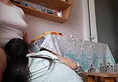 spit in kitchen, she licks pussy to orgasm