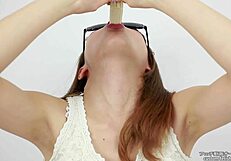 Bold asian women lick erotic bananas in fetish blowjob