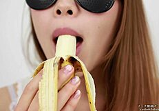 Bold asian women lick erotic bananas in fetish blowjob