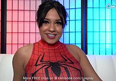 Hot Latina Cosplays as Spider Girl, Spreading Pussy Wide for Huge Sex Toy Orgasm