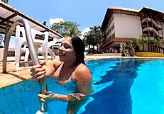 brunette offers sweet ass for pool fuck with mr matusalem