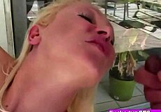 Naughty Blonde Babe Engages In Interracial Threesome Fucking And Cumshot