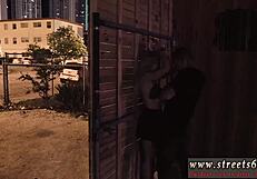 Rough fuck brunette teen in outdoor DP!