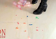 i love popping small balloons with my high heels boots