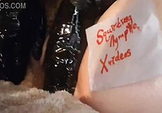 amateur bbw slut films webcam fisting her hairy wet cunt with gloves, gaping and masturbating for verification