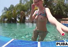 samantha rone masturbates underwater in the pool, touching her pussy