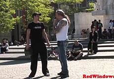 Amsterdam Prostitute Bent Over in Nets Sucking and Playing with Jizz in Mouth