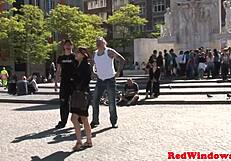 Amsterdam Prostitute Bent Over in Nets Sucking and Playing with Jizz in Mouth