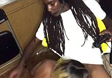Ebony babe gives head while gaming