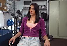 blonde woman in fake job interview with black casting guy on sofa