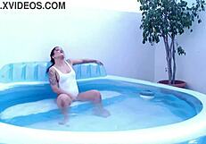 Naked Latina Teen Teases with Big Ass by Pool