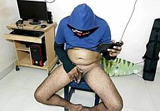 alone watching porn, cock hardens
