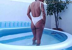 Naked Latina Teen Teases with Big Ass by Pool
