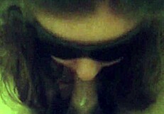 Blindfolded girlfriend gives blowjob to old friend