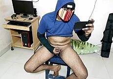 alone watching porn, cock hardens