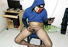 alone watching porn, cock hardens