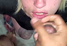 Blonde Slut Deepthroats Cock and Swallows Cum in Intense Blowjob Session