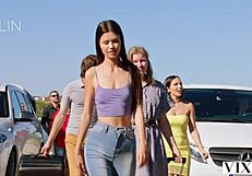 Evelin, the pretty petite vixen, enjoys a surprise date away from her boyfriend.