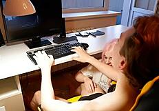 Petite Girlfriend Sucks Cock While I Play Computer Games.