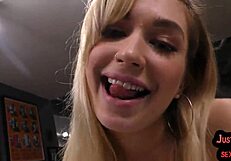 Skinny teen 18+ enjoys pov pussydrilling after blowjob.