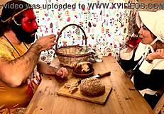 Blonde milf sucking in cosplay costume