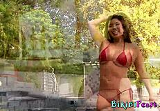 Look at this asian milf in her red bikini