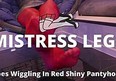 Are Those Toes Wiggling In Red Shiny Pantyhose?