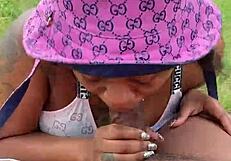 Ebony Girl Swallows Big Black Cock Sloppily In Public POV