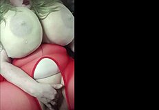 Girl rubs fat tits and pussy hard