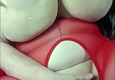 Girl rubs fat tits and pussy hard