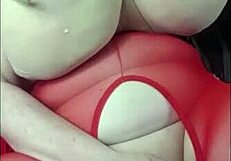 Girl rubs fat tits and pussy hard