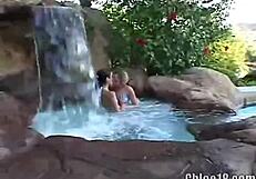 Chloe, your lesbian friend is licking your pussy so good at the falls!