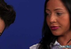 A British femdom controls and strokes a loser's cock in stockings