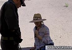 This nasty police officer gets her face fucked before the border patrol