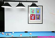 tattooed pierced tgirl wanks on pooltable