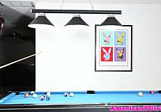 tattooed pierced tgirl wanks on pooltable