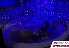 blue big tits relaxing in the bath tub