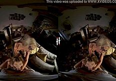 Blonde engages in hardcore fucking in dark room VR