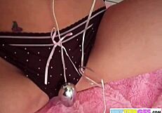 brookeskye in black lingerie shows small tits and uses vibrator