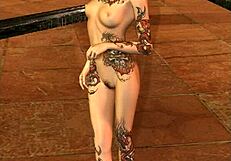 3d cg brunette babe with pigtails and tattoo