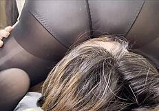 Finally Asian pantyhose lover gets a face ride and a cumshot