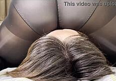 Finally Asian pantyhose lover gets a face ride and a cumshot