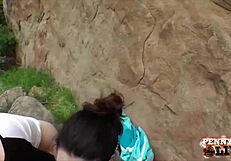 Hey, penny pax and sarah shevon are sucking that phat cock outdoors! 😏